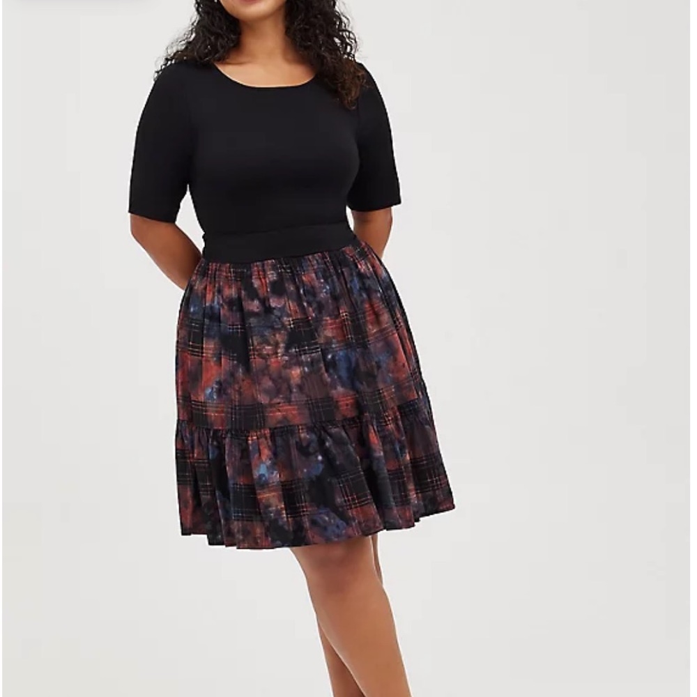 Super Soft & Challis Multi Plaid Tiered Midi Dress